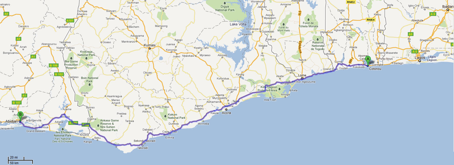 Cotonou-Abidjan: 900 kilomètres de routes défoncées, des tracasseries administratives sans fin, des postes frontière congestionnés, des fouilles humiliantes et 50 barrages routiers où des gendarmes corrompus attendent leurs pots-de-vin.